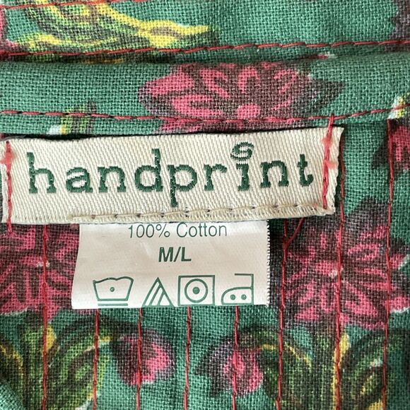 Handprint Long Sleeve Open Front Jacket Women’s M/L Orange Green Floral Cotton - Picture 6 of 16